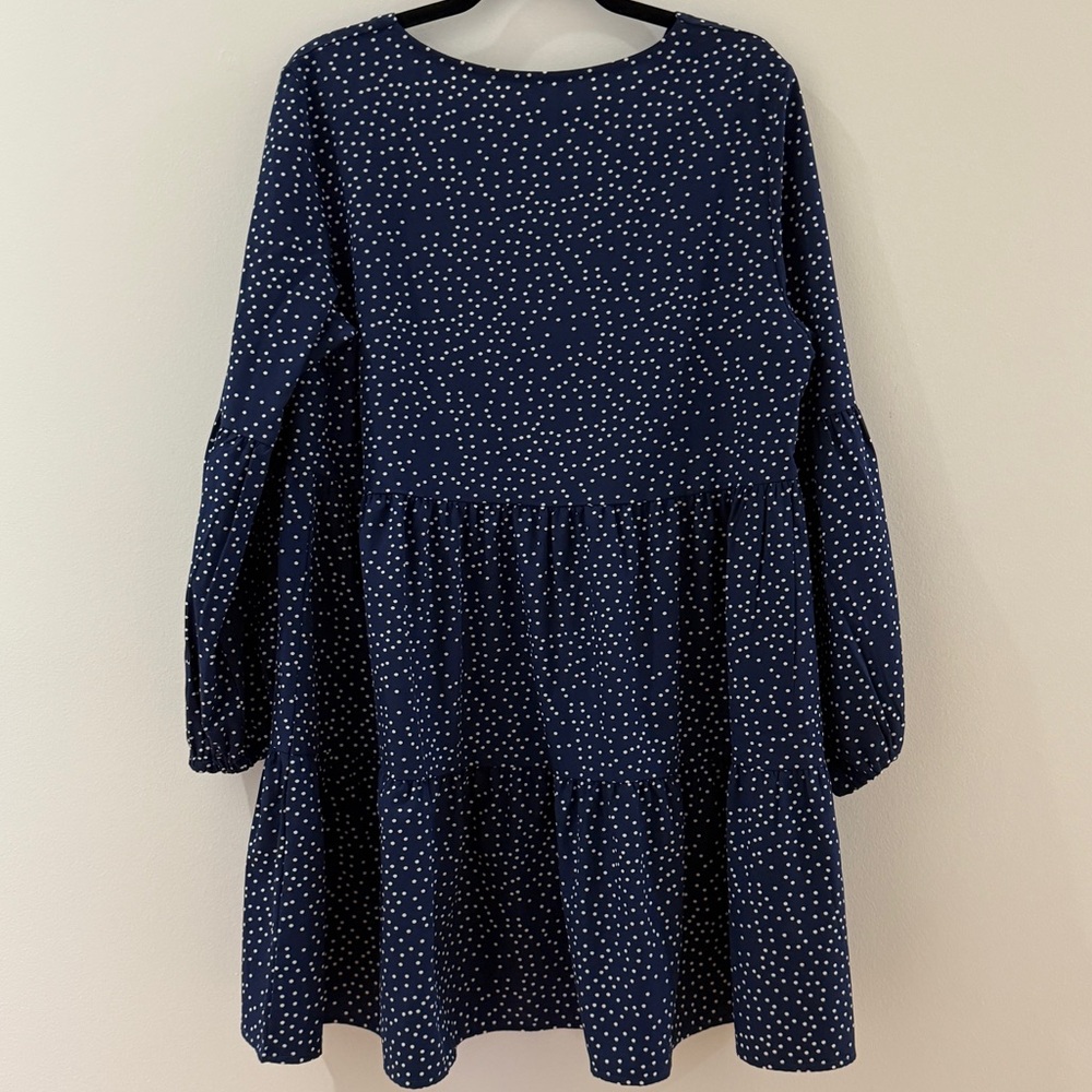 Navy Polka-dot Layered Ruffle Swing Shift Dresses - Picture 5 of 12